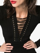 Thumbnail for your product : Balmain laced V-neck fitted dress