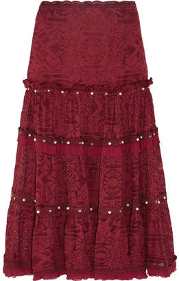 Jonathan Simkhai Embellished Corded Lace Midi Skirt - Burgundy
