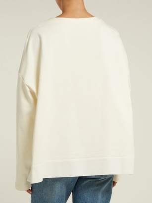 Moncler Velvet Logo Cotton Sweatshirt - Womens - White