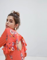 Thumbnail for your product : Neon Rose Tie Back Ruffle Playsuit In Spot Floral