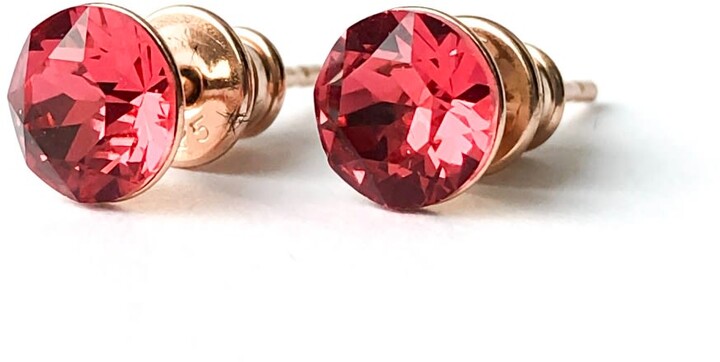 Zhiming S925 Sterling Silver Red Crystal Stud Earrings 
