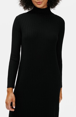 Eileen Fisher Scrunch Neck Ribbed Wool Sweater Dress