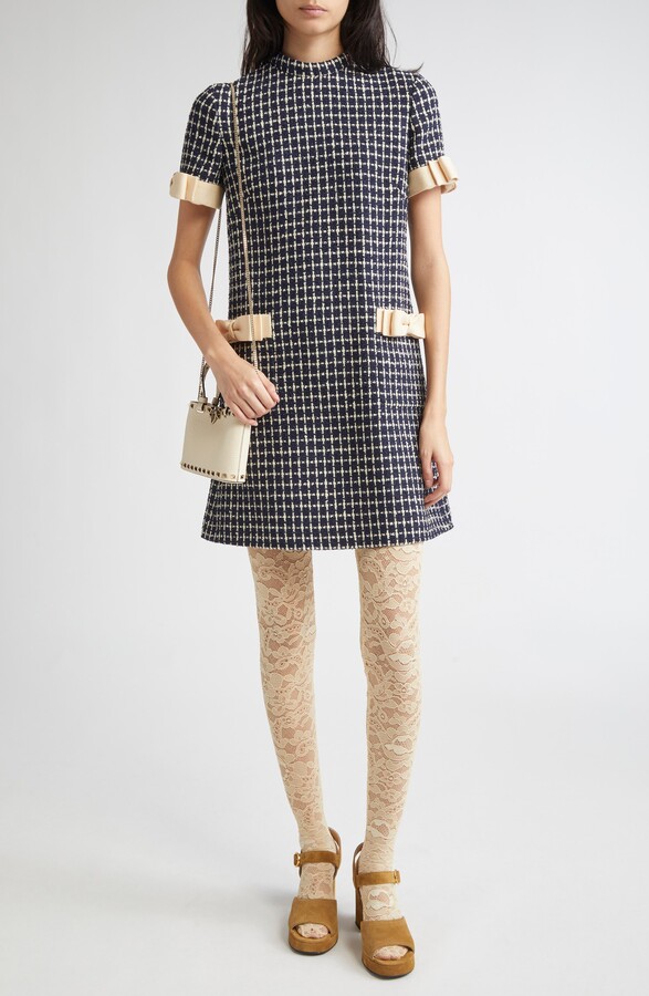 Valentino Garavani Bow Detail Wool & Silk Bouclé Dress