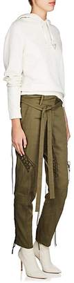 Saint Laurent Women's Cotton-Linen Twill Lace-Up Pants - Green
