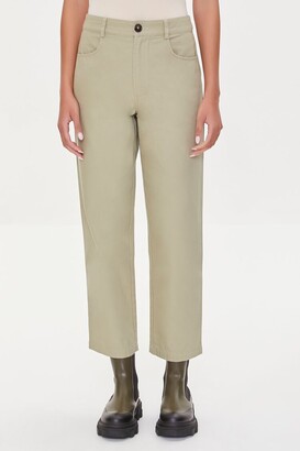Forever 21 Women's Ankle-Cut Canvas Pants in Sage Medium
