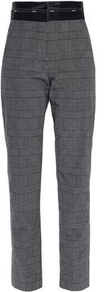 MSGM Cropped Velvet-trimmed Checked Cotton-blend Tapered Pants