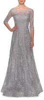 Thumbnail for your product : La Femme Lace Illusion 3/4-Sleeve A-Line Gown
