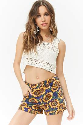 Forever 21 Sunflower Print Cuffed Shorts