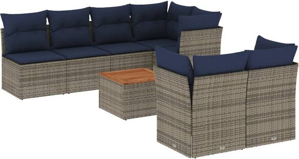 VidaXL vidaXLPatioSofaSetwithCushions8Piece,OutdoorConversationSet,PatioFurnitureSetforBalconyGarden,ModernStyle,GrayPolyRattan