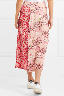 Mother of Pearl Kenzie Pleated Printed Silk-crepe Wrap Midi Skirt - Pink