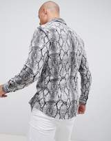 Thumbnail for your product : ASOS DESIGN stretch slim snakeskin printed shirt in gray