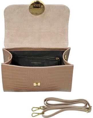 Le Parmentier Bombo Croco Embossed Leather Top-Handle Satchel Bag w/Stap