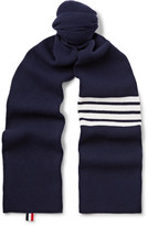 Thumbnail for your product : Thom Browne Striped Ribbed Wool Scarf