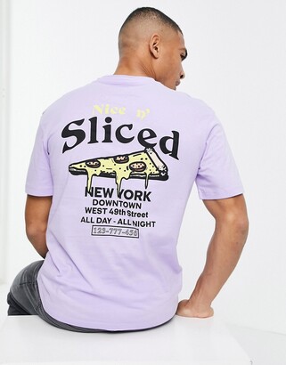 Jack and Jones Originals relaxed fit t-shirt with pizza back print in lilac  - ShopStyle