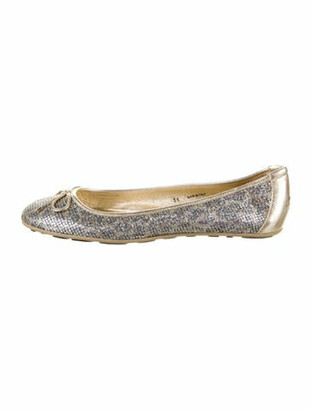 Jimmy Choo Leather Glitter Accents Ballet Flats Grey
