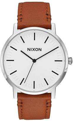 Nixon Porter White Dial Light Tan Leather Strap Mens Watch