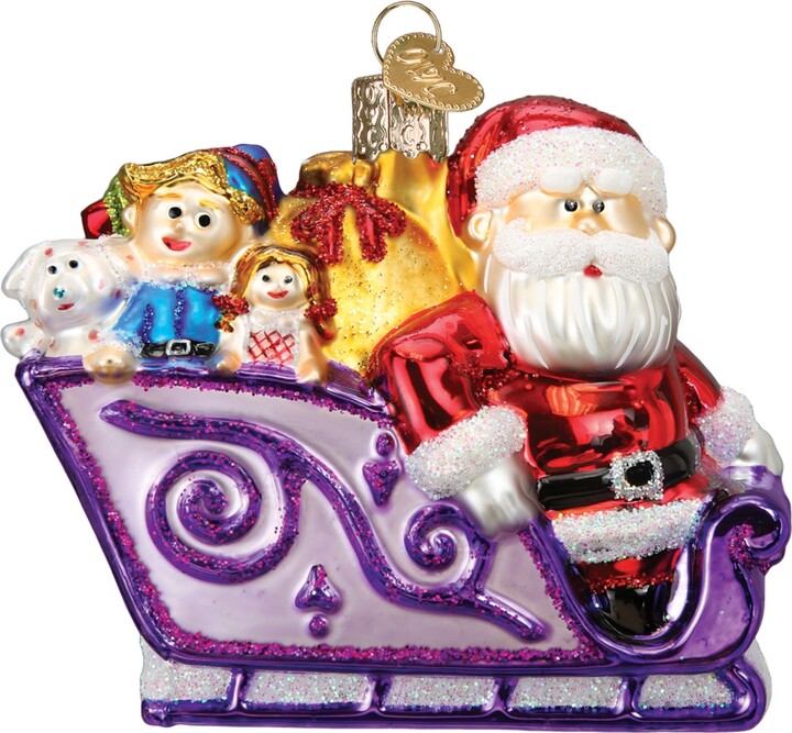 Old World Christmas 3.5" Rudolph the Red-Nosed Reindeer Santa and Friends Ornament - Red, Purple