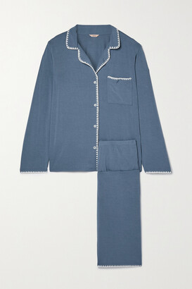 Eberjey Frida Embroidered Stretch-tencel Modal Pajama Set - Blue