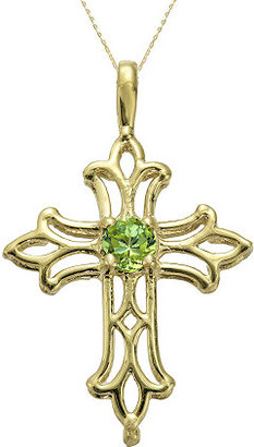 Fine Jewelry Genuine Peridot 10K Yellow Gold Cross Pendant Necklace
