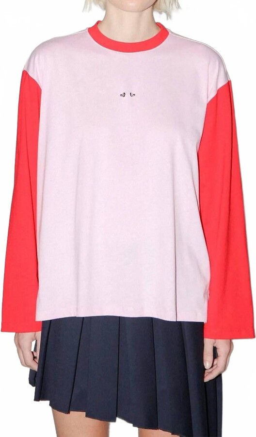 KkCo Contrast Long Sleeve Box Tee In Pink /red