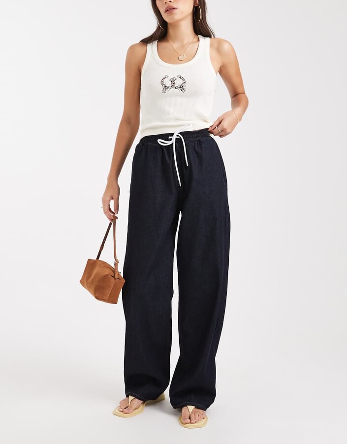 Miss Selfridge elastic baggy jeans in indigo wash