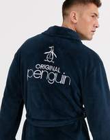 Thumbnail for your product : Penguin mens robe with embroidered back in navy