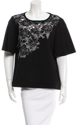 Tibi Embroidered Short Sleeve Top