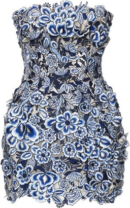 ODLR Floral Toile Embroidered Mini Dress