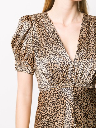 Saloni Leopard Print V-Neck Dress