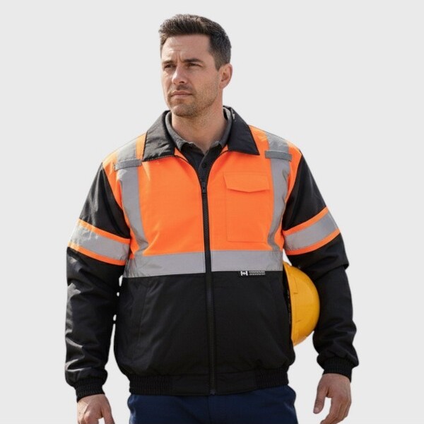 Canada Weather Gear CanadaWeatherGearMen’sHi-VisibilityWorkJacket,Water-ResistantReflectiveSafetyBomberwithFrontPocketandFullZip-Orange-XLarge