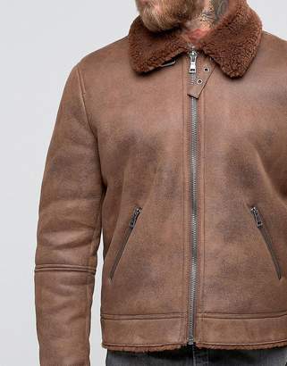 ASOS Faux Shearling Jacket In Brown
