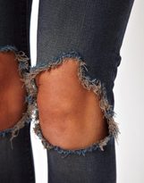 Thumbnail for your product : ASOS Ridley High Waist Ultra Skinny Jean in Warm Charcoal Blue with Busted Knees