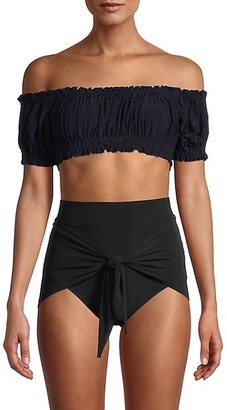 Norma Kamali Jose Off-The-Shoulder Shirred Bikini Top
