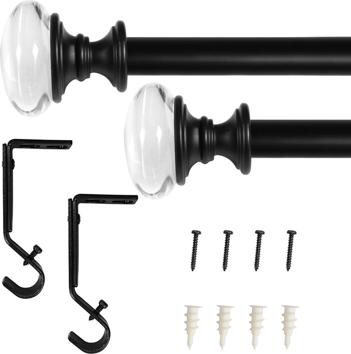 Bed Bath & Beyond Lumi 3/4" Single Curtain Rod Brushed Nickel/ Black-Crystal Knob finial 36"-66" - Matte Black