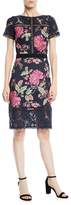 Thumbnail for your product : Tadashi Shoji Short-Sleeve Lace & Pleated Floral Cocktail Dress
