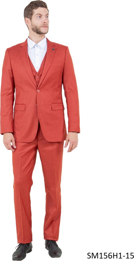 Stacy Adams Big & Tall Solid Textured 3-Piece Jacket With Solid Vest And Pants Suit Notch Lapel