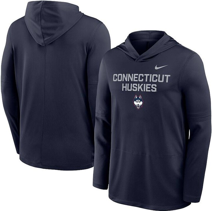 Men's Nike Navy UConn Huskies 2025 Sideline Dri-FIT Long Sleeve Hoodie T-Shirt