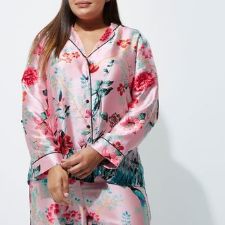 River Island Womens Plus pink satin jungle print pyjama shirt