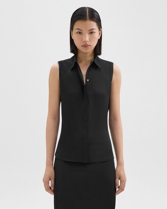 Theory Fitted Sleeveless Shirt in Silk Georgette