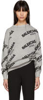 Balenciaga - Pull gris All Over Logo Paris