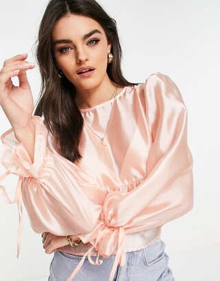 Fashion Union smock drop with tie sleeves in pink organza