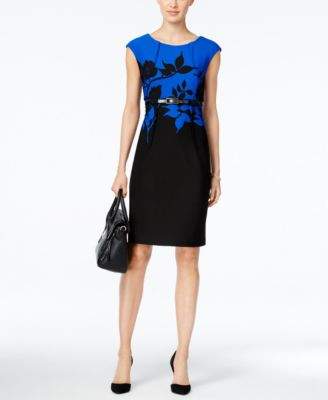 Connected Petite Belted Cap-Sleeve Sheath Dress