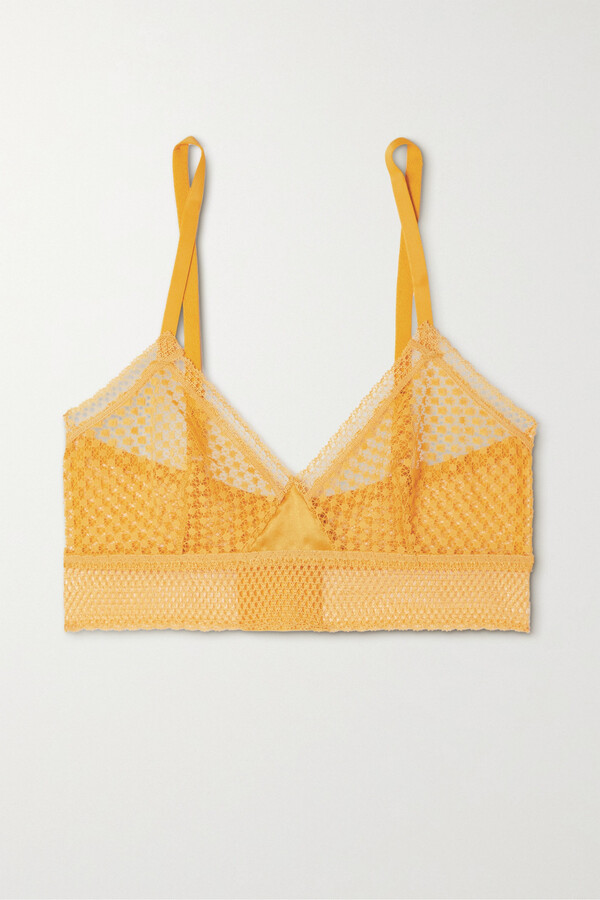 ELSE Bella Satin-trimmed Stretch-lace Soft-cup Bra - Yellow