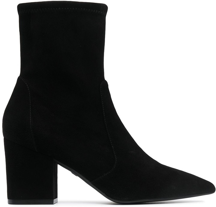 black pointed toe booties suede