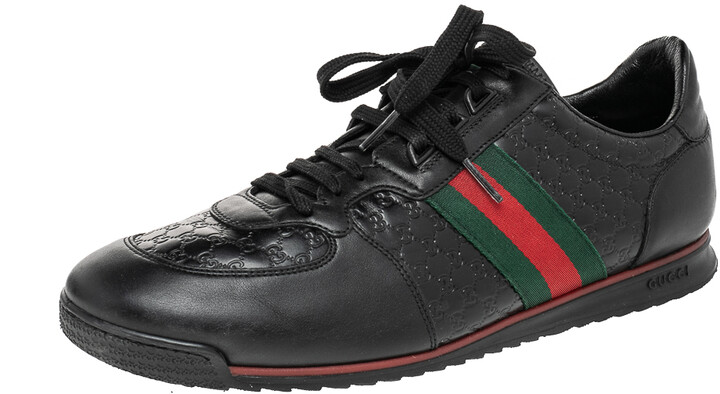 Gucci Black Guccissima Leather Web Detail Lace Up Sneakers Size 45.5 -  ShopStyle
