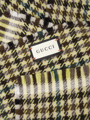 Gucci Embellished Fringed Houndstooth Wool And Cashmere-Blend Scarf