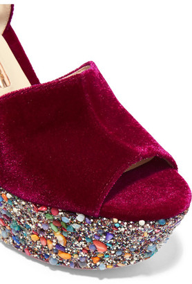 Sophia Webster Havisham Embellished Velvet Platform Sandals - Burgundy