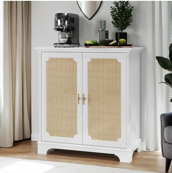 EPOCH VENTS EngineeredWoodSideboardBuffetCabinetwithRattanDoorsAdjustableShelvesforKitchenLivingRoomEntrywayHallway
