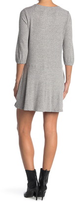 MelloDay Knit Rib 3/4 Sleeve Button Front Dress
