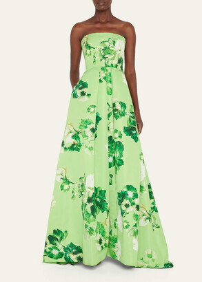 Monique Lhuillier Floral-Print Strapless Ball Gown
